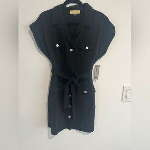 Black Button-Up Dress with Belt